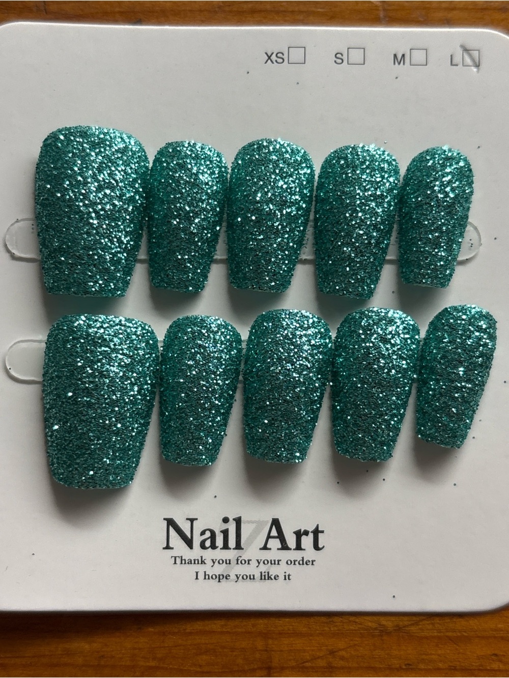 Nail Art Teal Glitter Press-On Nails - Sparkling Teal Set